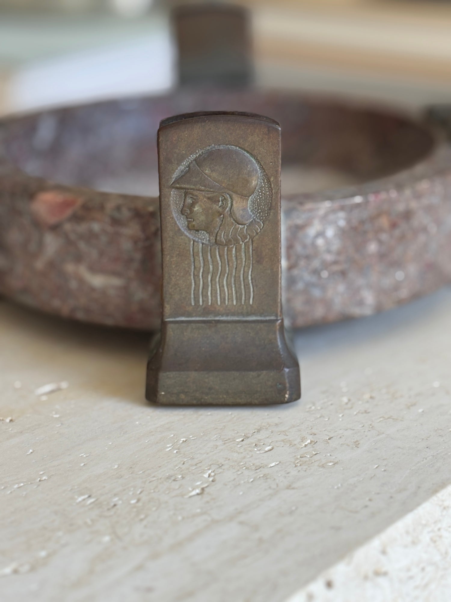 Art Deco Marble Bronze Cigar Ashtray with Integrated Match Holder Relief | Collectors Gene
