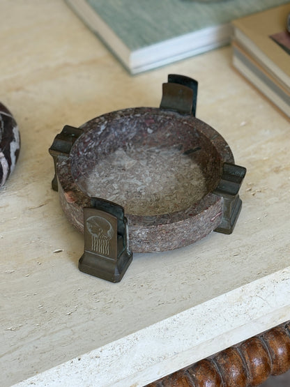 Art Deco Marble Bronze Cigar Ashtray with Integrated Match Holder Relief | Collectors Gene