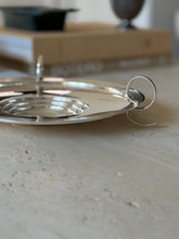 Art Deco Silver Plate Round Three-Handle Footed Tray | Collectors Gene