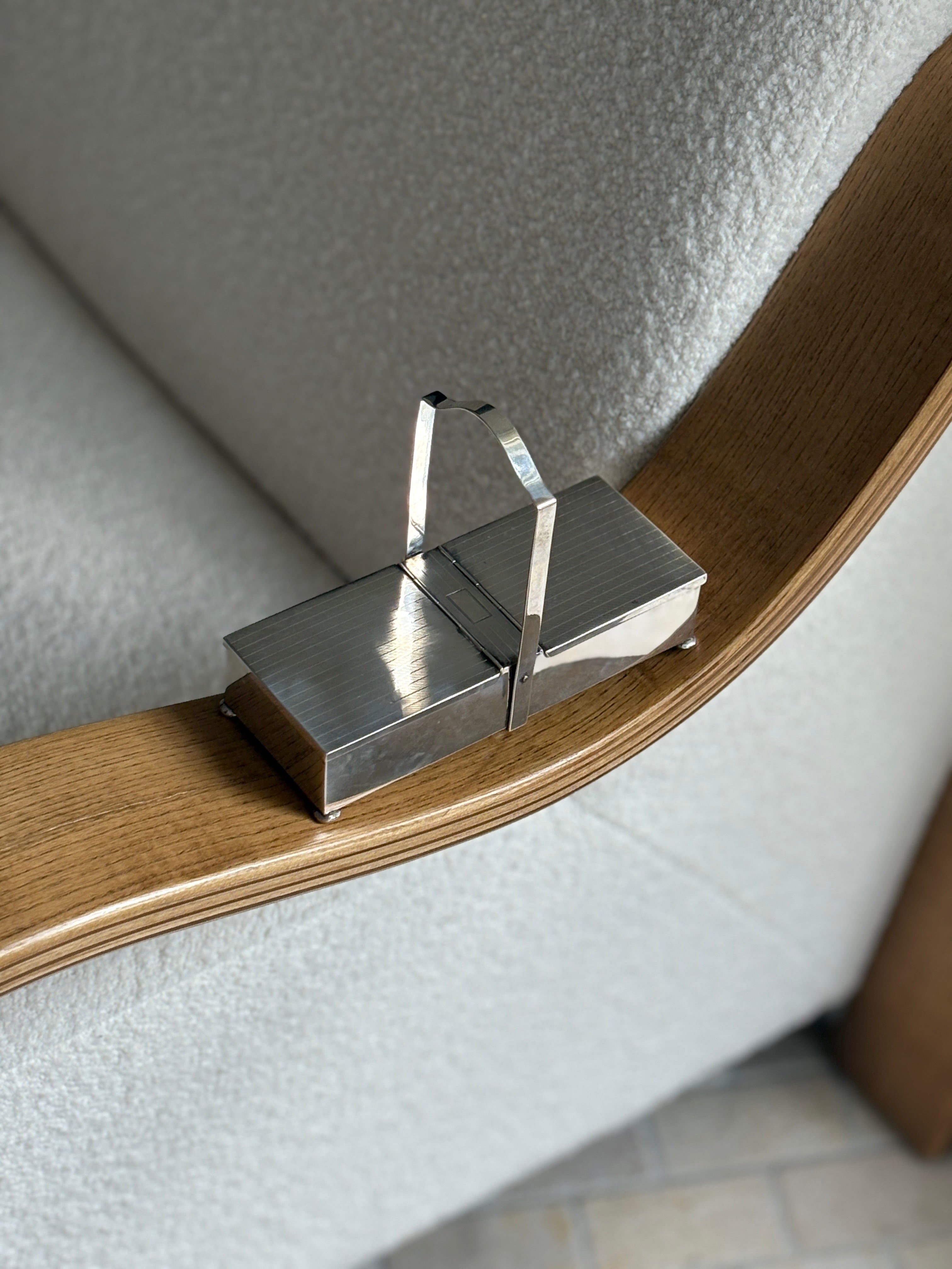 Art Deco Sterling Silver Box with Dual Compartments &amp; Engine Turned Stripes | Collectors Gene