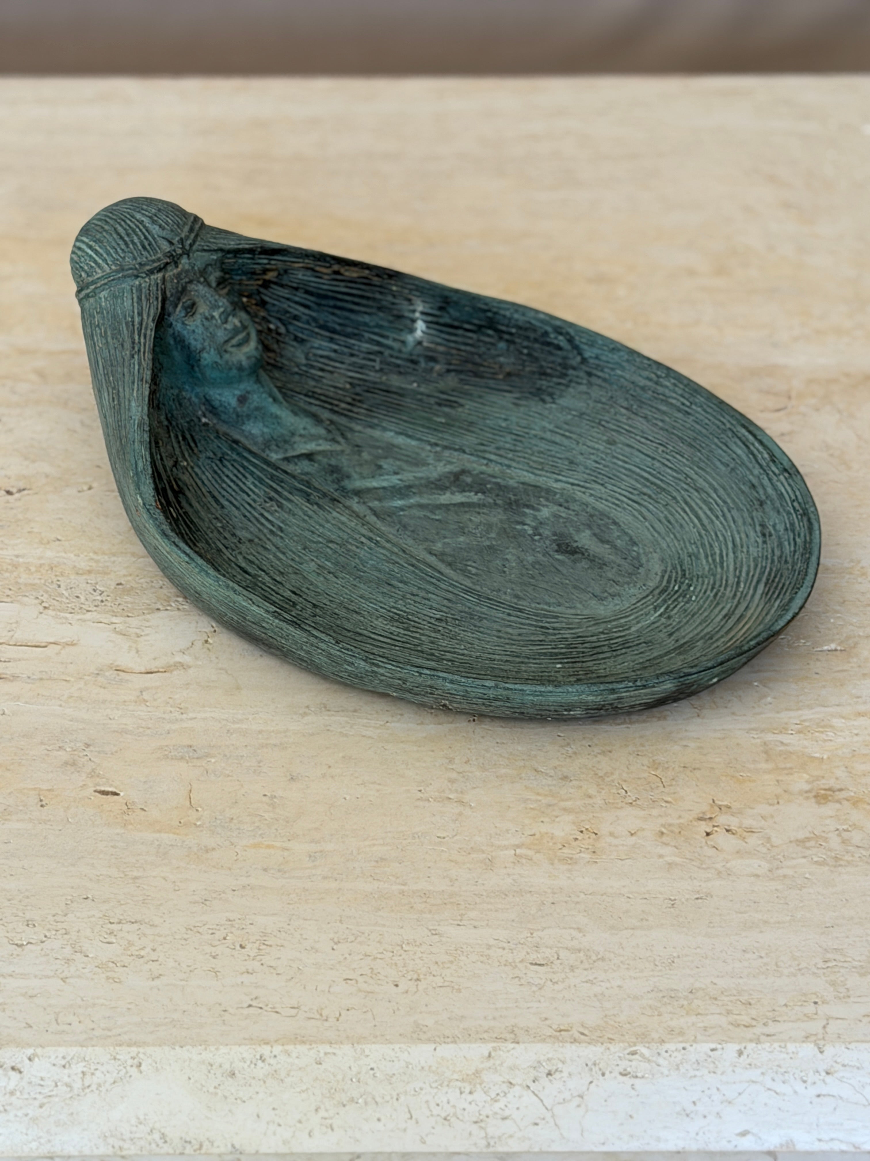 Art Deco Style Green Patinated Bronze Woman Sculptural Bowl Dish | Collectors Gene