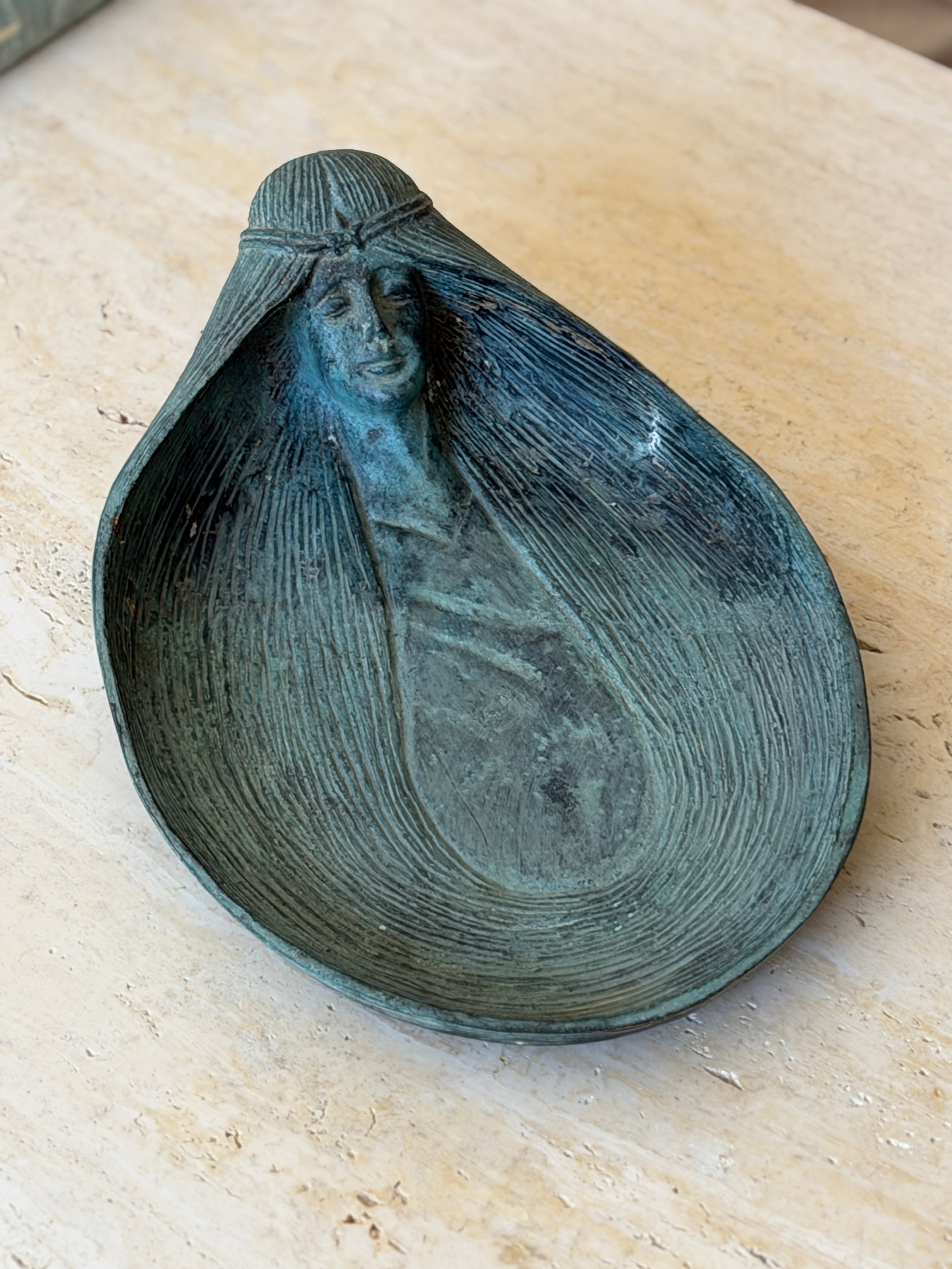 Art Deco Style Green Patinated Bronze Woman Sculptural Bowl Dish | Collectors Gene