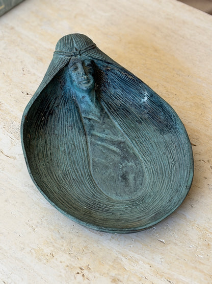 Art Deco Style Green Patinated Bronze Woman Sculptural Bowl Dish | Collectors Gene
