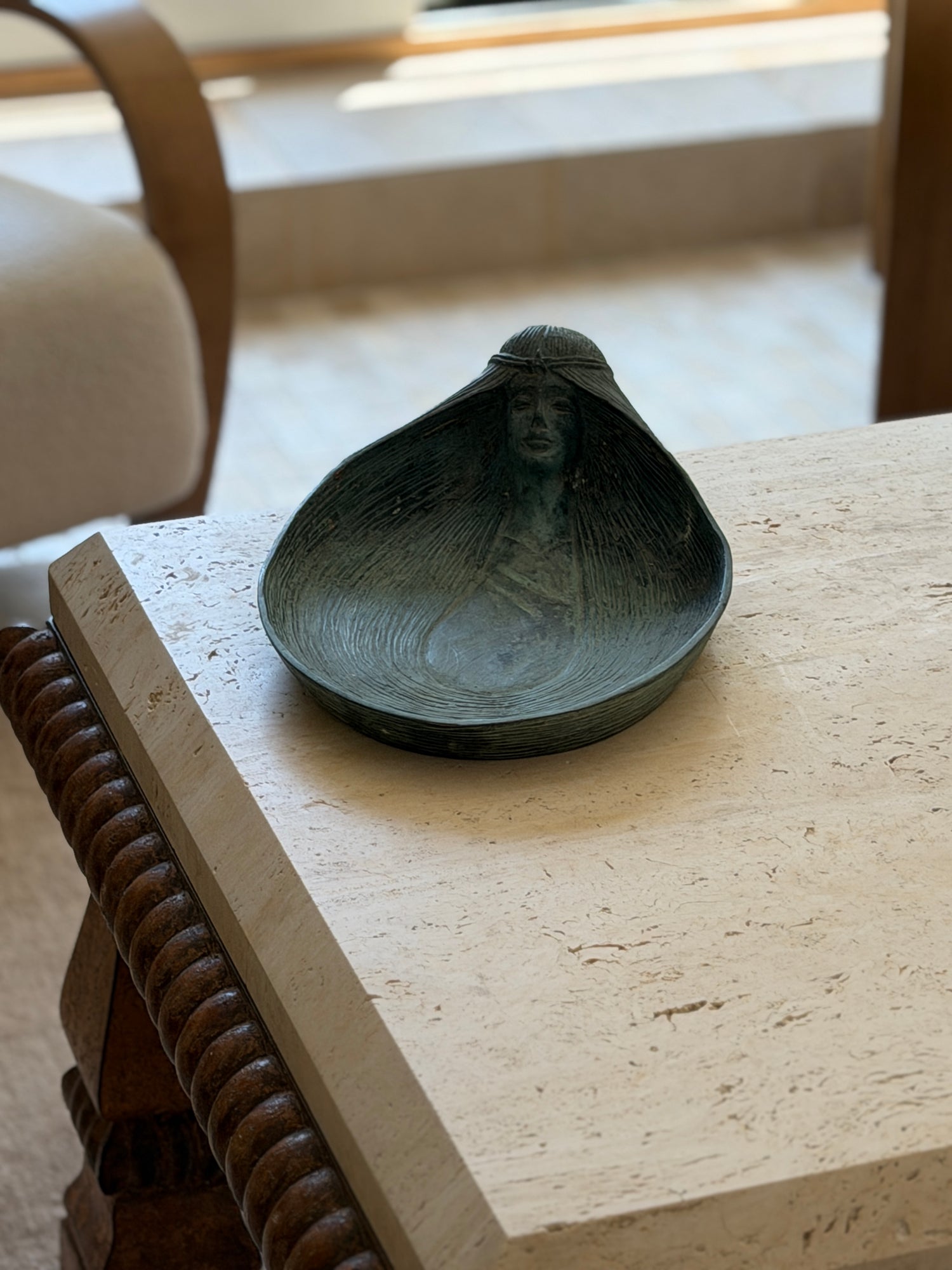 Art Deco Style Green Patinated Bronze Woman Sculptural Bowl Dish | Collectors Gene