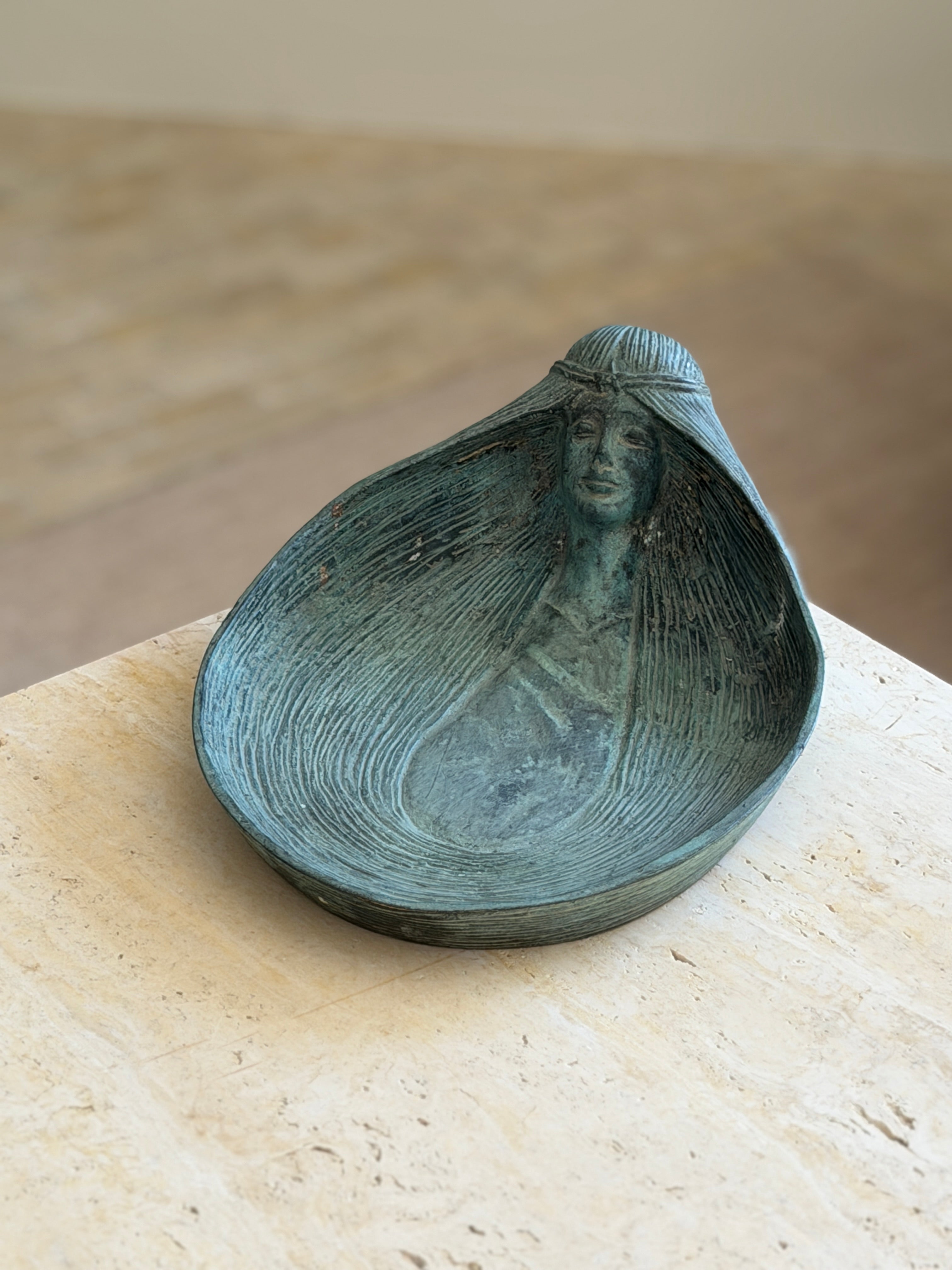Art Deco Style Green Patinated Bronze Woman Sculptural Bowl Dish | Collectors Gene
