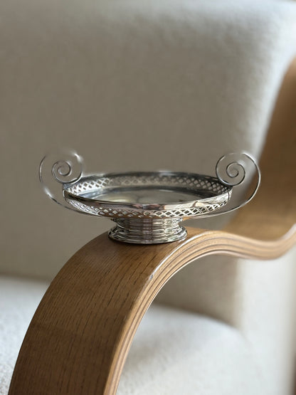Art Nouveau Silver-Plated Pierced Pedestal Bonbon Dish with Scroll Handles by Mappin Webb | Collectors Gene
