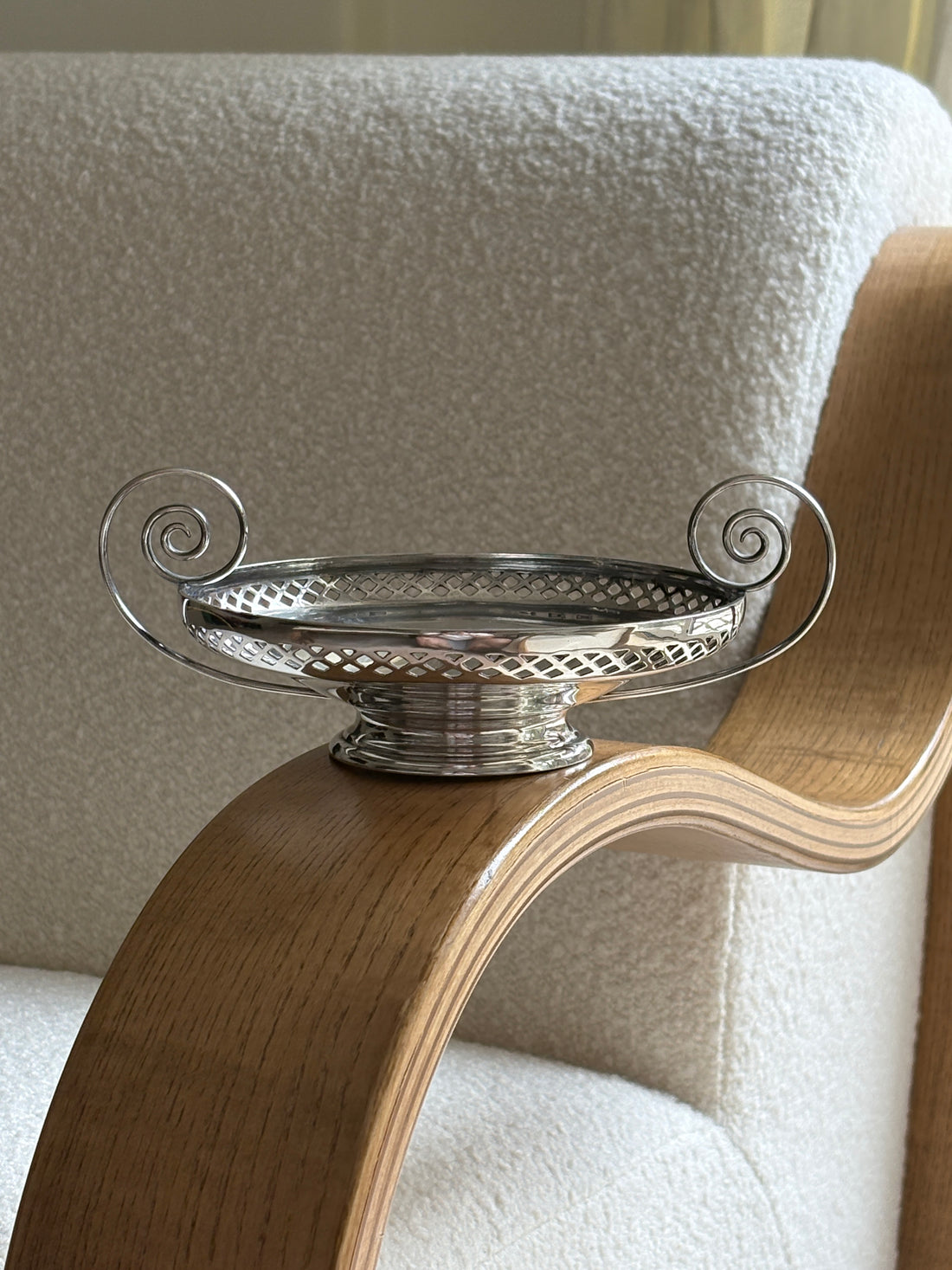 Art Nouveau Silver-Plated Pierced Pedestal Bonbon Dish with Scroll Handles by Mappin &amp; Webb
