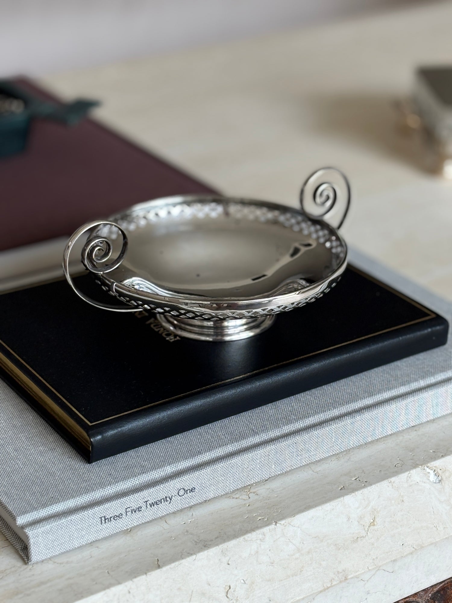 Art Nouveau Silver-Plated Pierced Pedestal Bonbon Dish with Scroll Handles by Mappin Webb | Collectors Gene