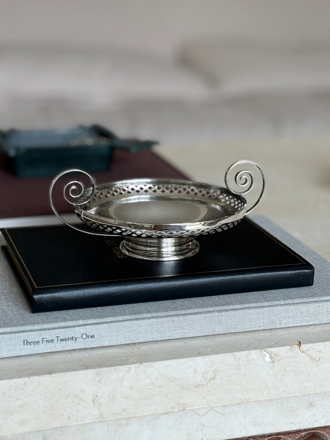 Art Nouveau Silver-Plated Pierced Pedestal Bonbon Dish with Scroll Handles by Mappin &amp; Webb