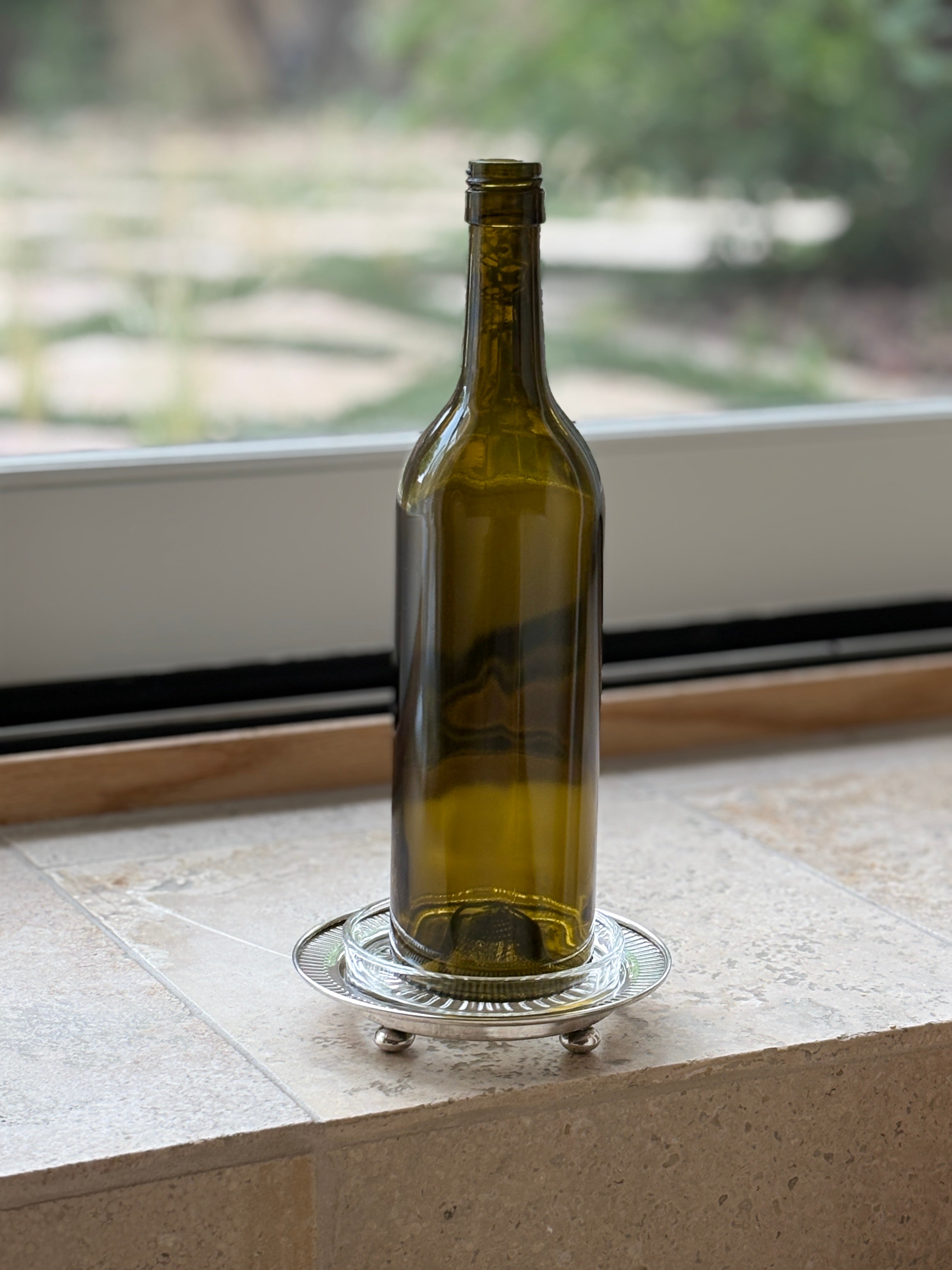 Birmingham Sterling Silver Wine Bottle Coaster on Bun Feet with Removable Glass Dish | Collectors Gene