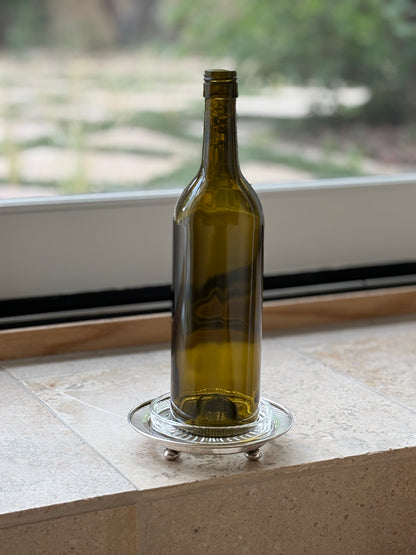 Birmingham Sterling Silver Wine Bottle Coaster on Bun Feet with Removable Glass Dish | Collectors Gene