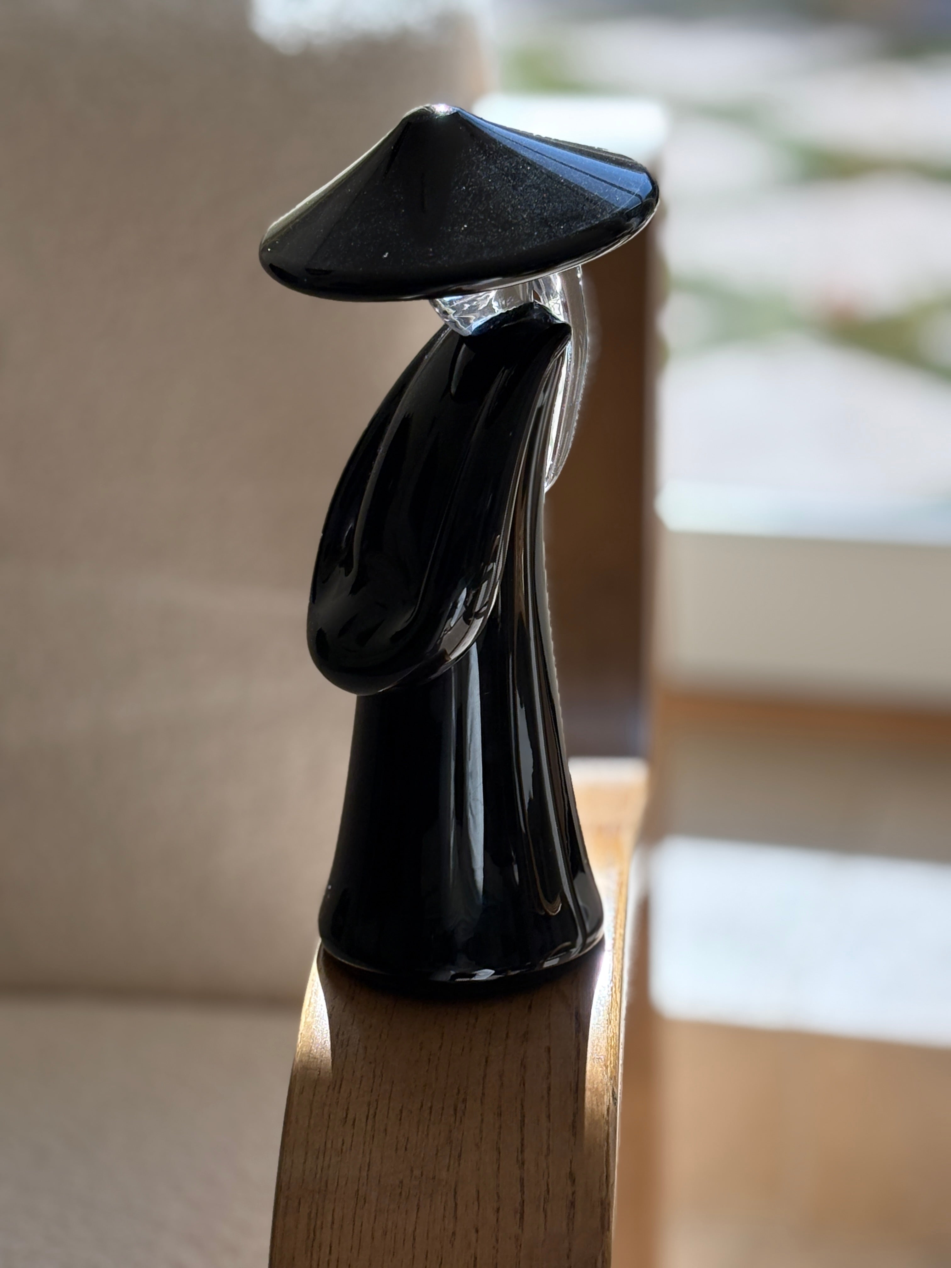 Black &amp; Clear Murano Glass Asian Sculpture with Conical Hat by Renato Anatra | Collectors Gene