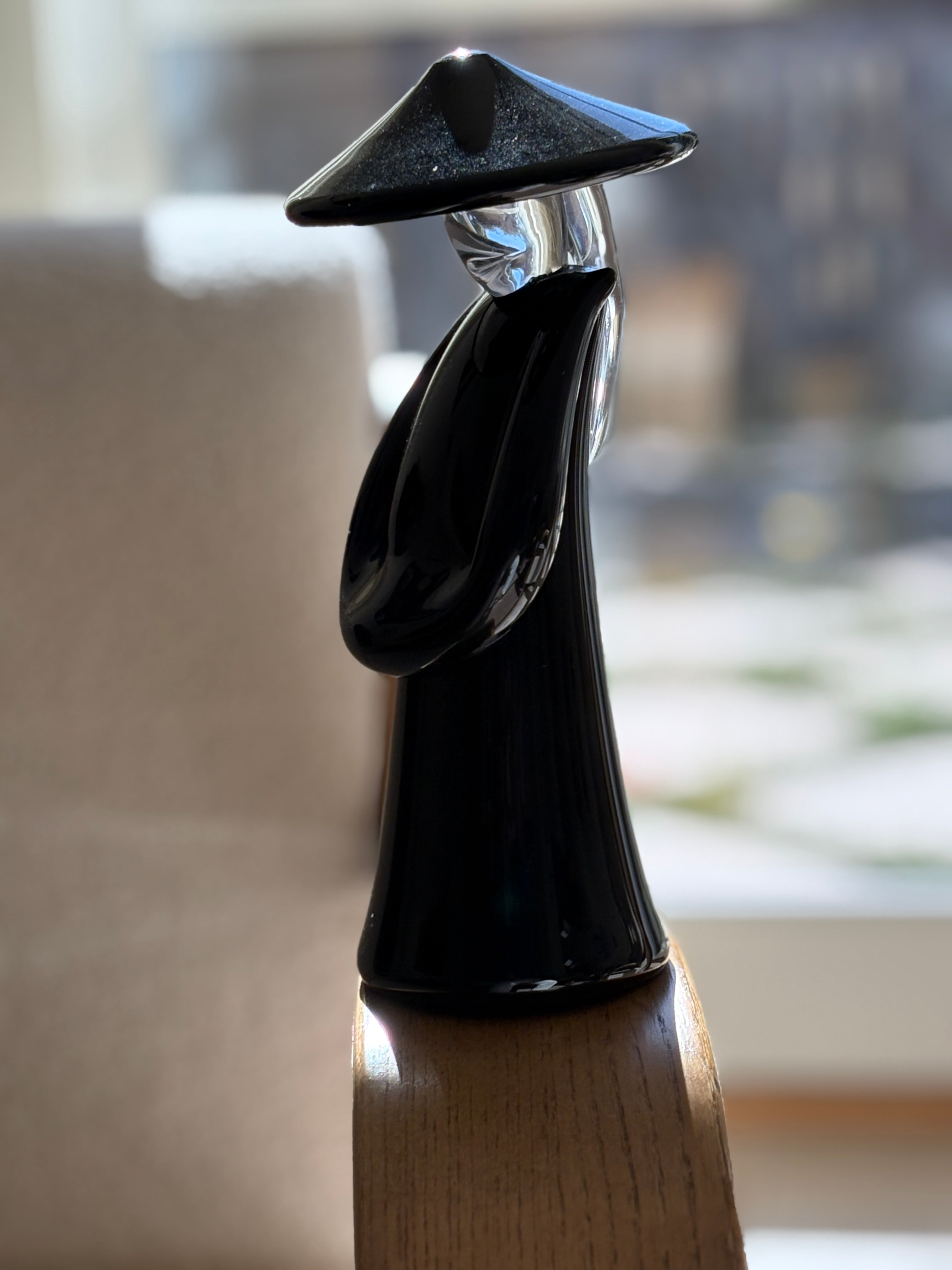 Black &amp; Clear Murano Glass Asian Sculpture with Conical Hat by Renato Anatra | Collectors Gene