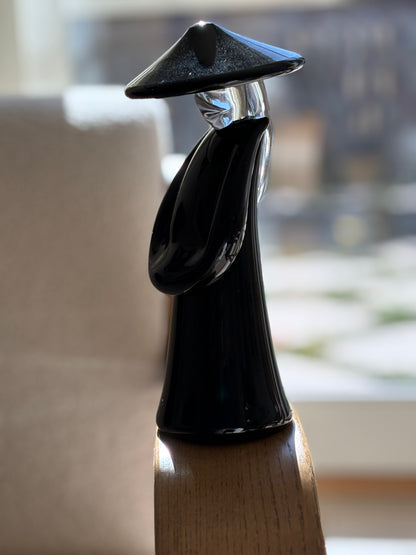 Black &amp; Clear Murano Glass Asian Sculpture with Conical Hat by Renato Anatra | Collectors Gene