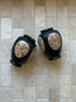 Black Marble Vases with Natural Stone Inlay (Pair) | Collectors Gene