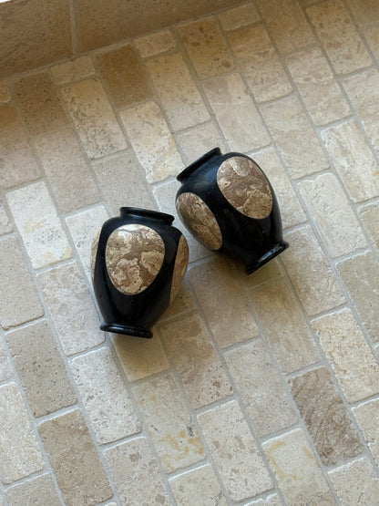 Black Marble Vases with Natural Stone Inlay (Pair) | Collectors Gene