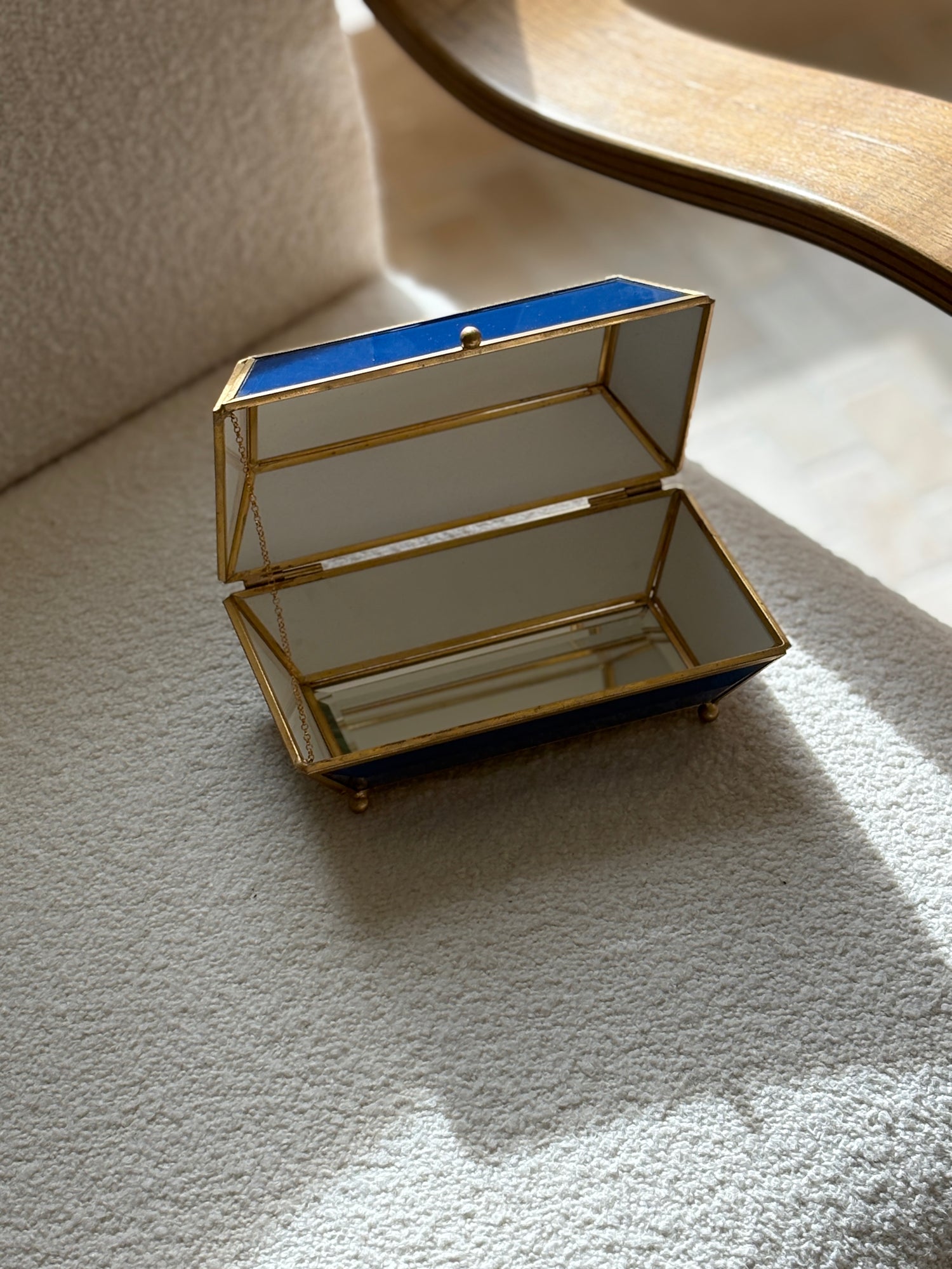 Blue Glass Geometric Paneled Box with Gold-Tone Hardware | Collectors Gene