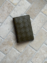 Bottega Veneta Intrecciato Leather Flap Card Case Wallet in Khaki | Collectors Gene