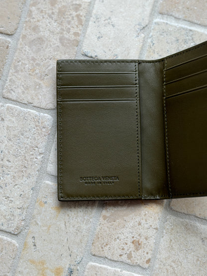 Bottega Veneta Intrecciato Leather Flap Card Case Wallet in Khaki | Collectors Gene