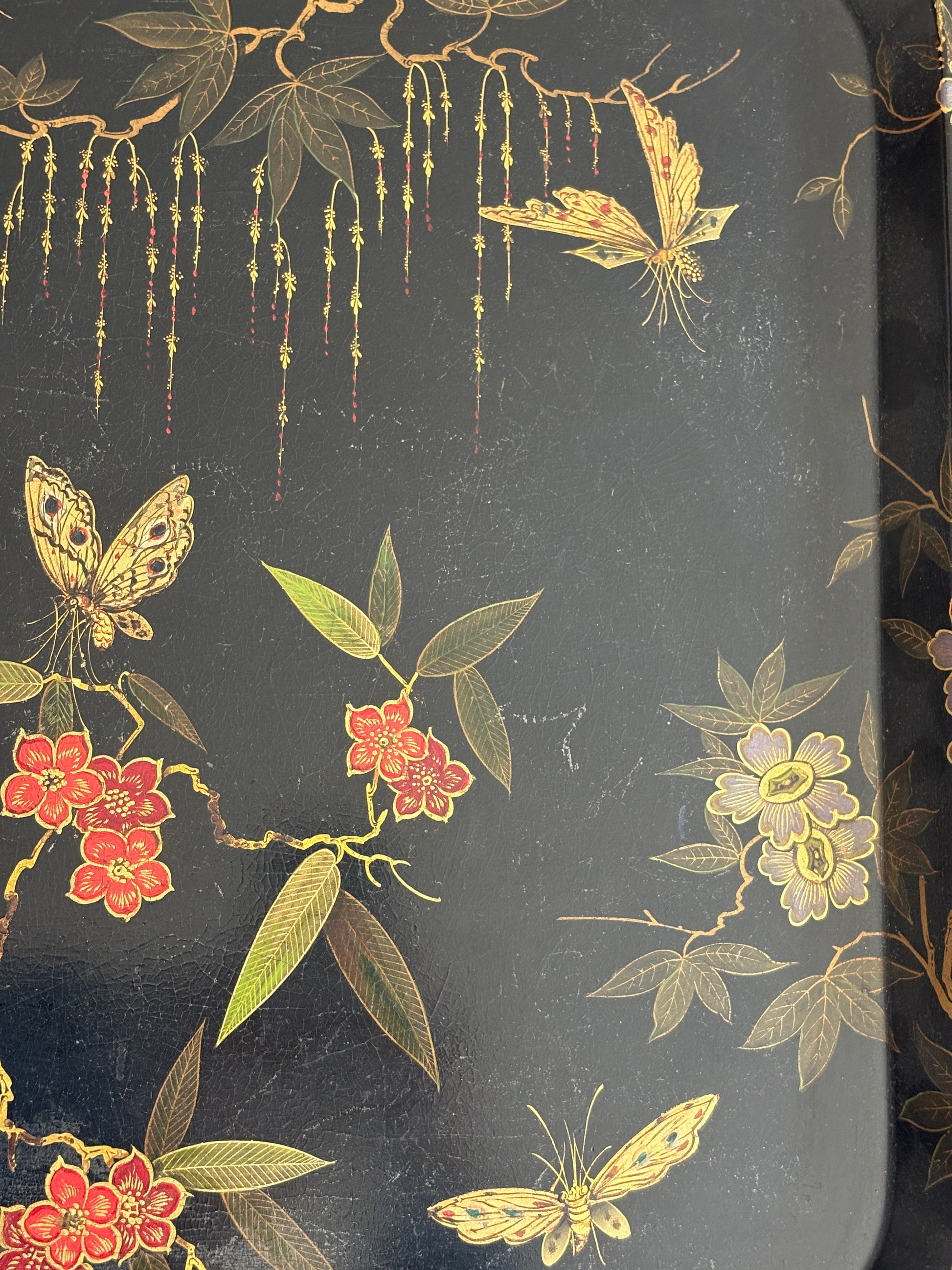 British Black Lacquer Chinoiserie Vintage Tray Table | Collectors Gene Vintage Luxury