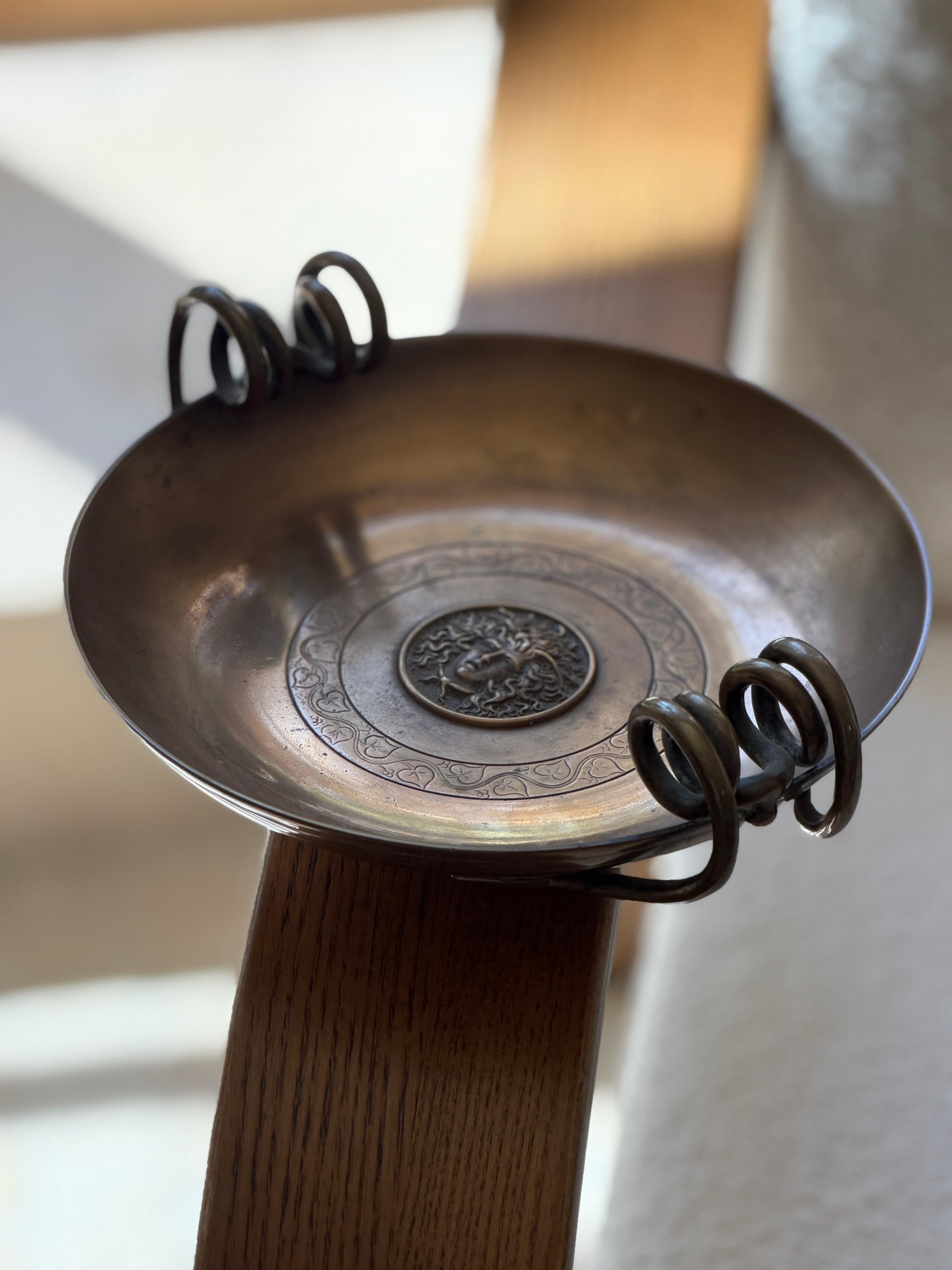 Bronze Art Nouveau Medusa Bowl with Scroll Handles