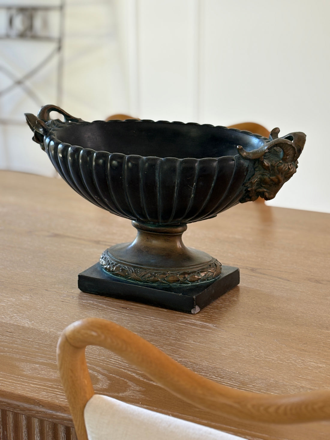 Bronze and Stone Centerpiece Planter with Rams Heads | Collectors Gene
