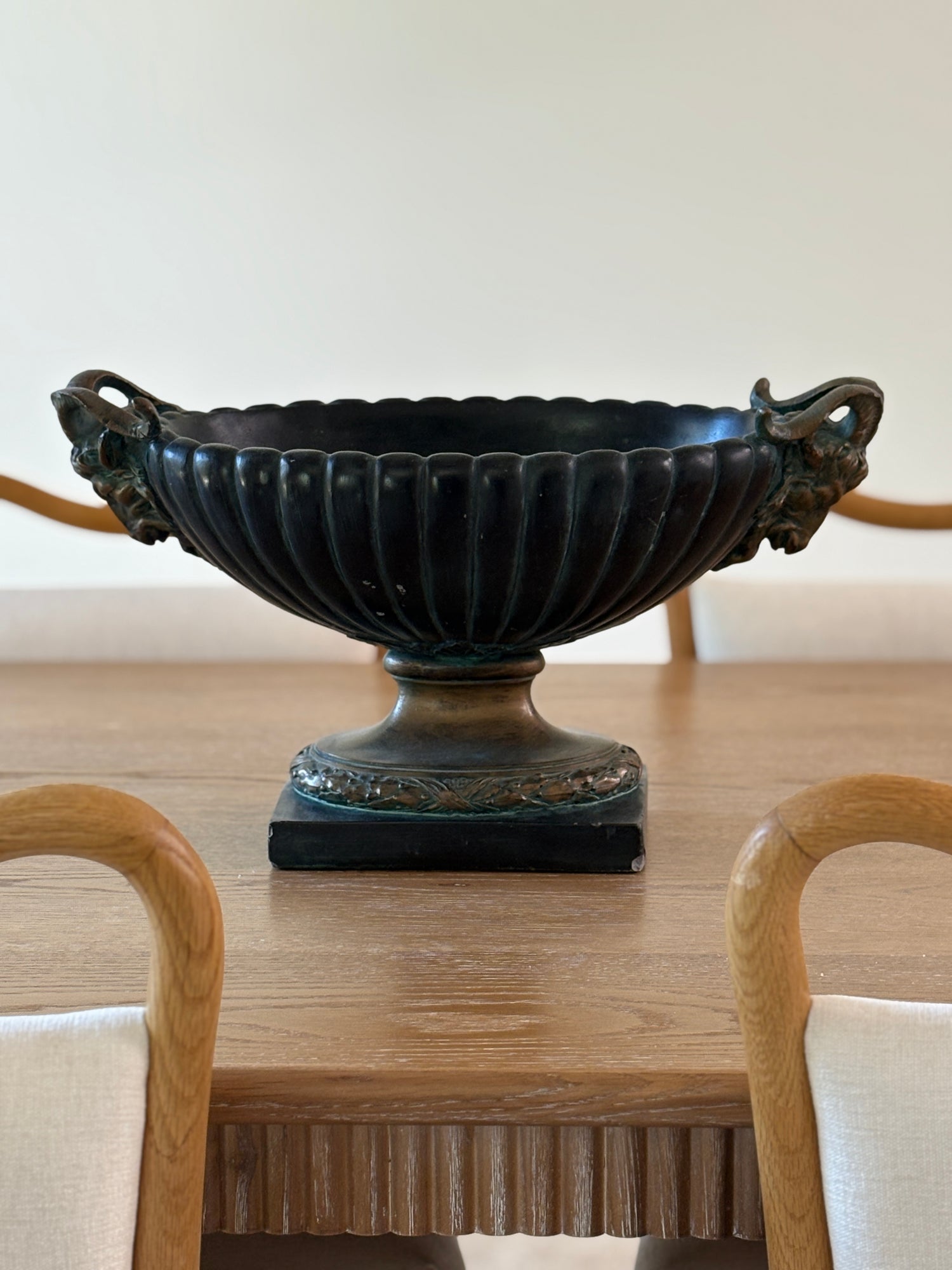 Bronze and Stone Centerpiece Planter with Rams Heads | Collectors Gene