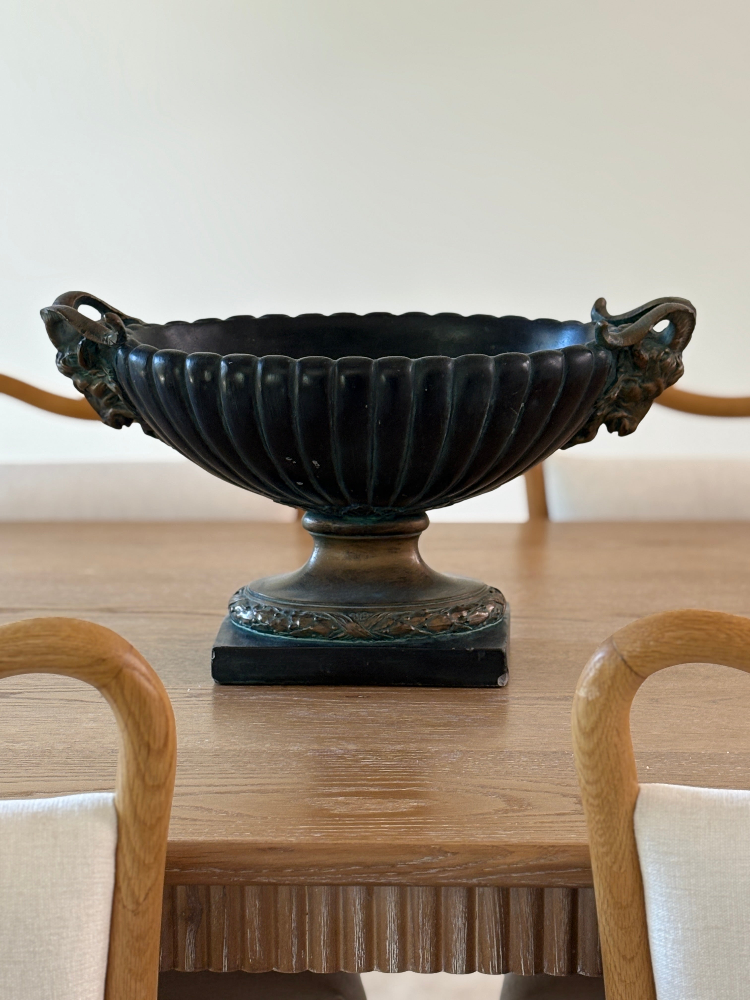 Bronze and Stone Centerpiece Planter with Rams Heads | Collectors Gene