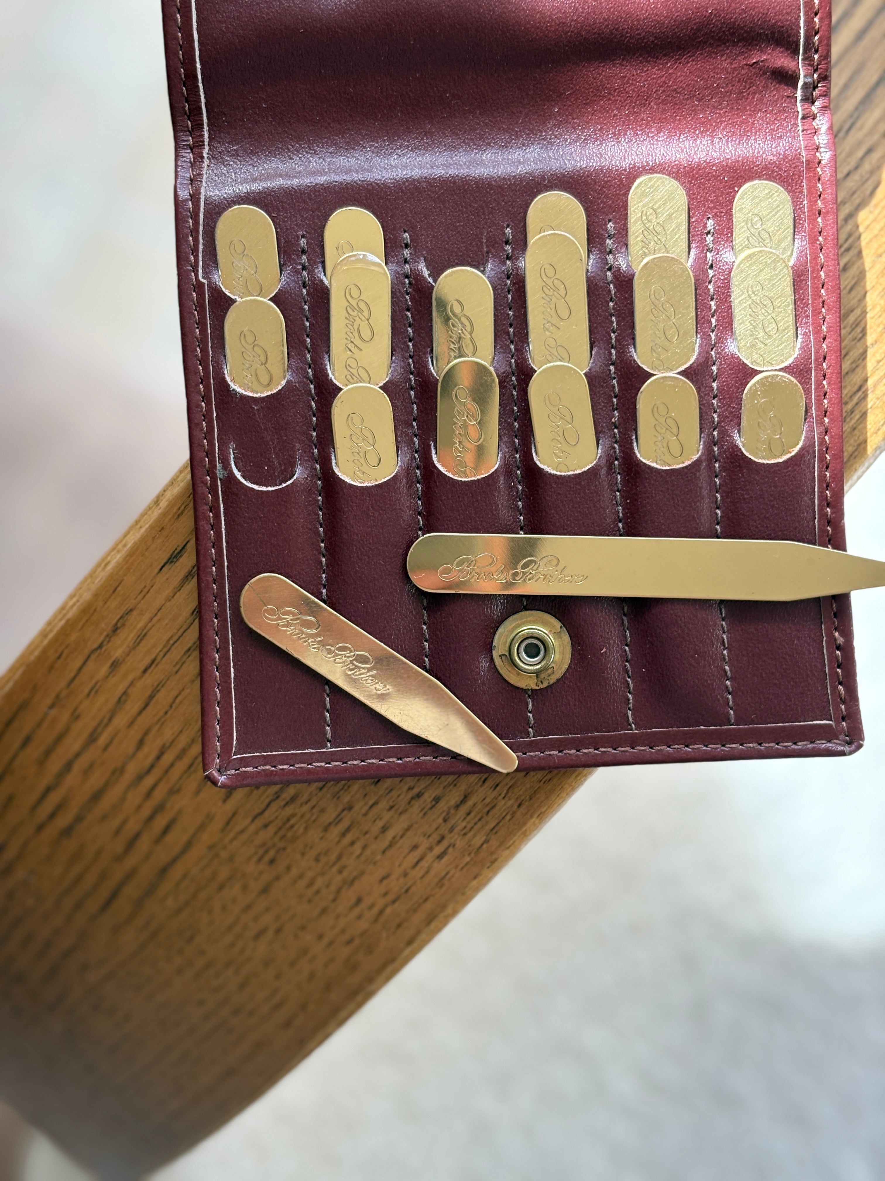 Brooks Brothers Brass Collar Stays with Original Leather Case | Collectors Gene
