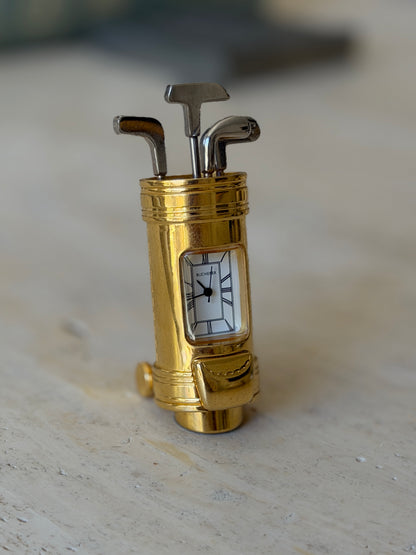 Bucherer Gold Plated Golf Bag Desk Clock