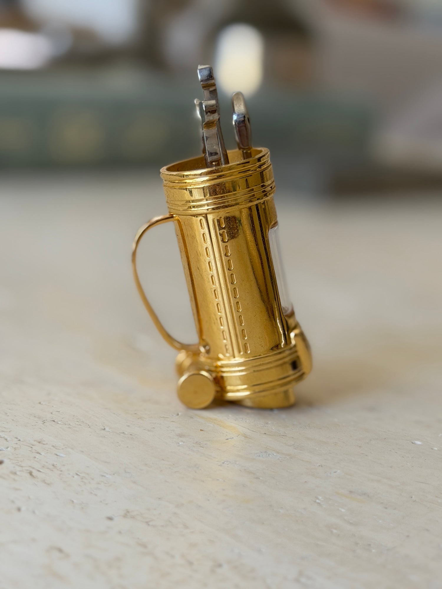 Bucherer Gold Plated Golf Bag Desk Clock