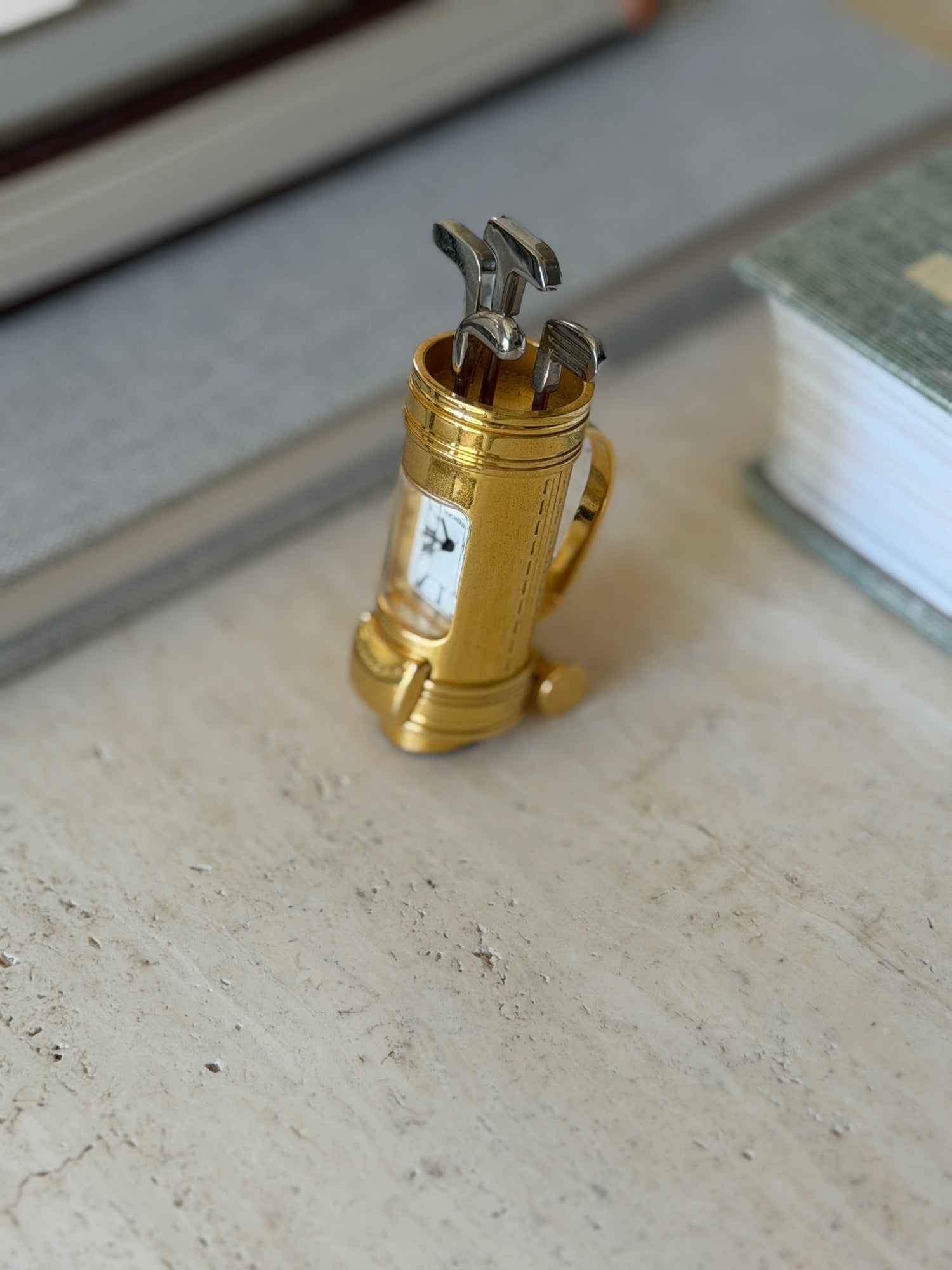 Bucherer Gold Plated Golf Bag Desk Clock