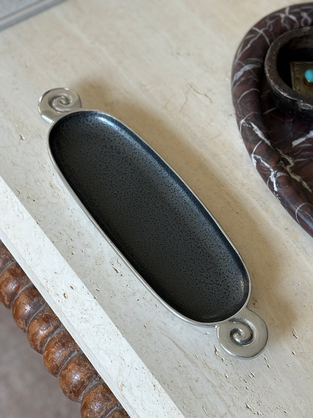 Carrol Boyes Elongated Cast Aluminum "Wave" Bowl with Scroll Handles