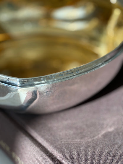 Another view of the hallmarks along the chestnut box rim, a small engraved number 3 beside the maker&