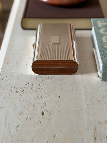 Cartier Sterling Silver Box with Lacquered Wood &amp; Sapphire Cabochon