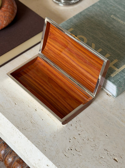 Cartier Sterling Silver Box with Lacquered Wood &amp; Sapphire Cabochon