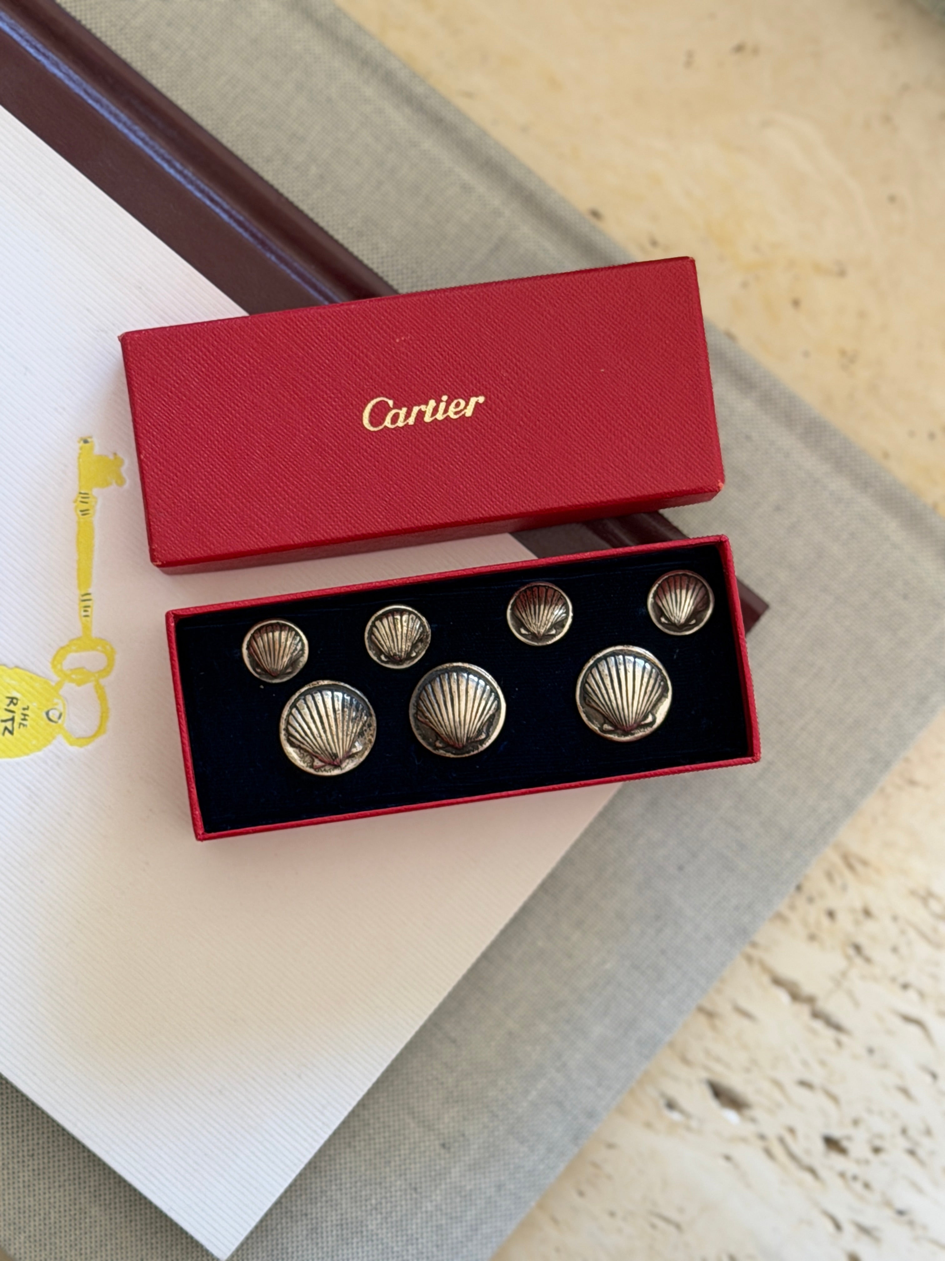 Cartier Sterling Silver Shell Button Set in Original Cartier Box