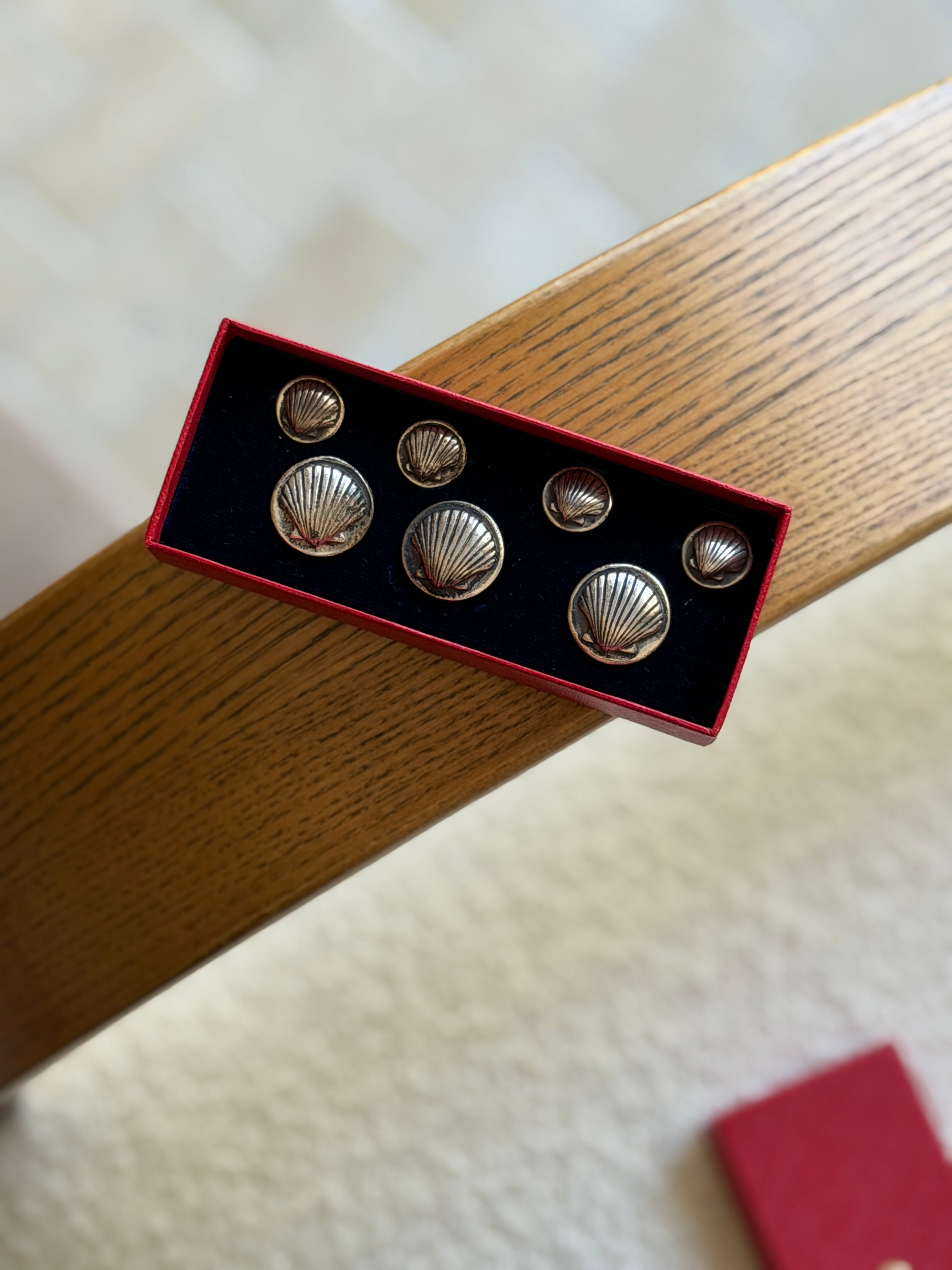 Cartier Sterling Silver Shell Button Set in Original Cartier Box