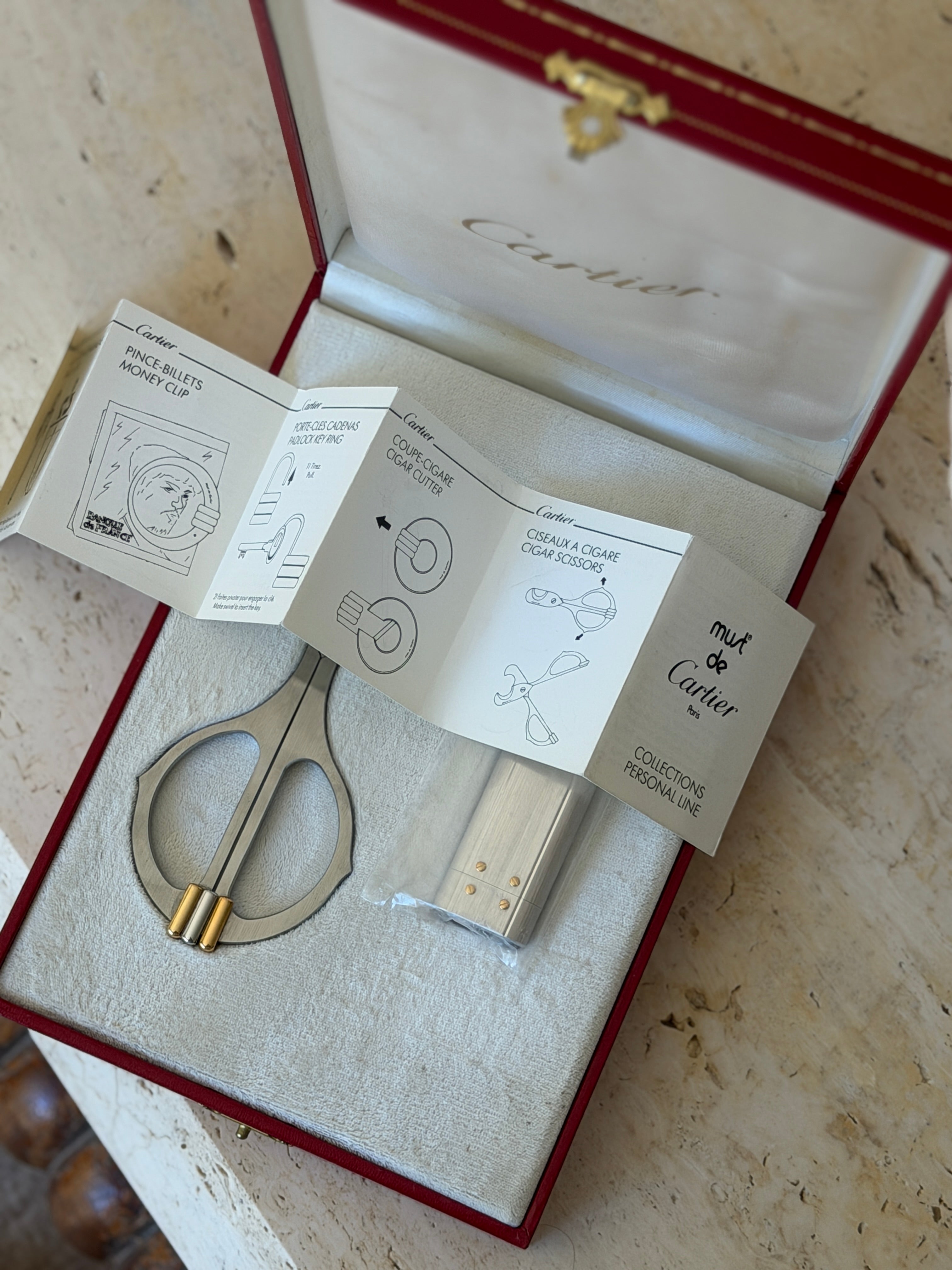 Cartier Trinity Cigar Cutter Santos Lighter Set in Presentation Box | Collectors Gene