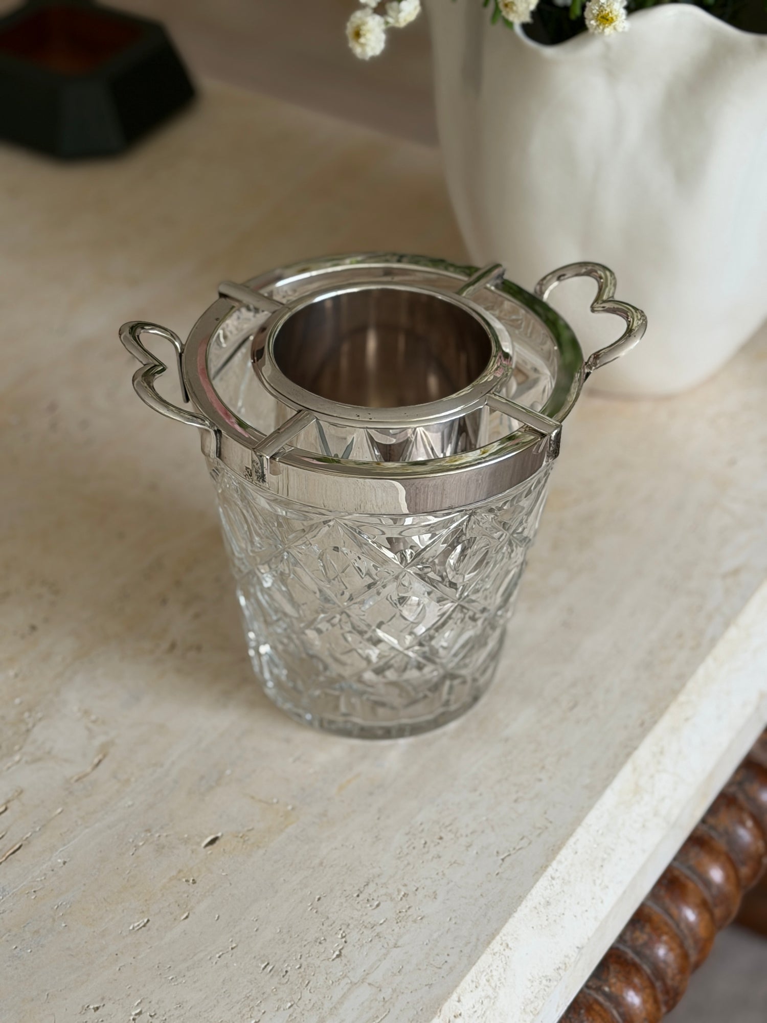 Champagne Bucket in Cut Glass Silver Plate by John Grinsell Sons Sheffield England c.1910 | Collectors Gene