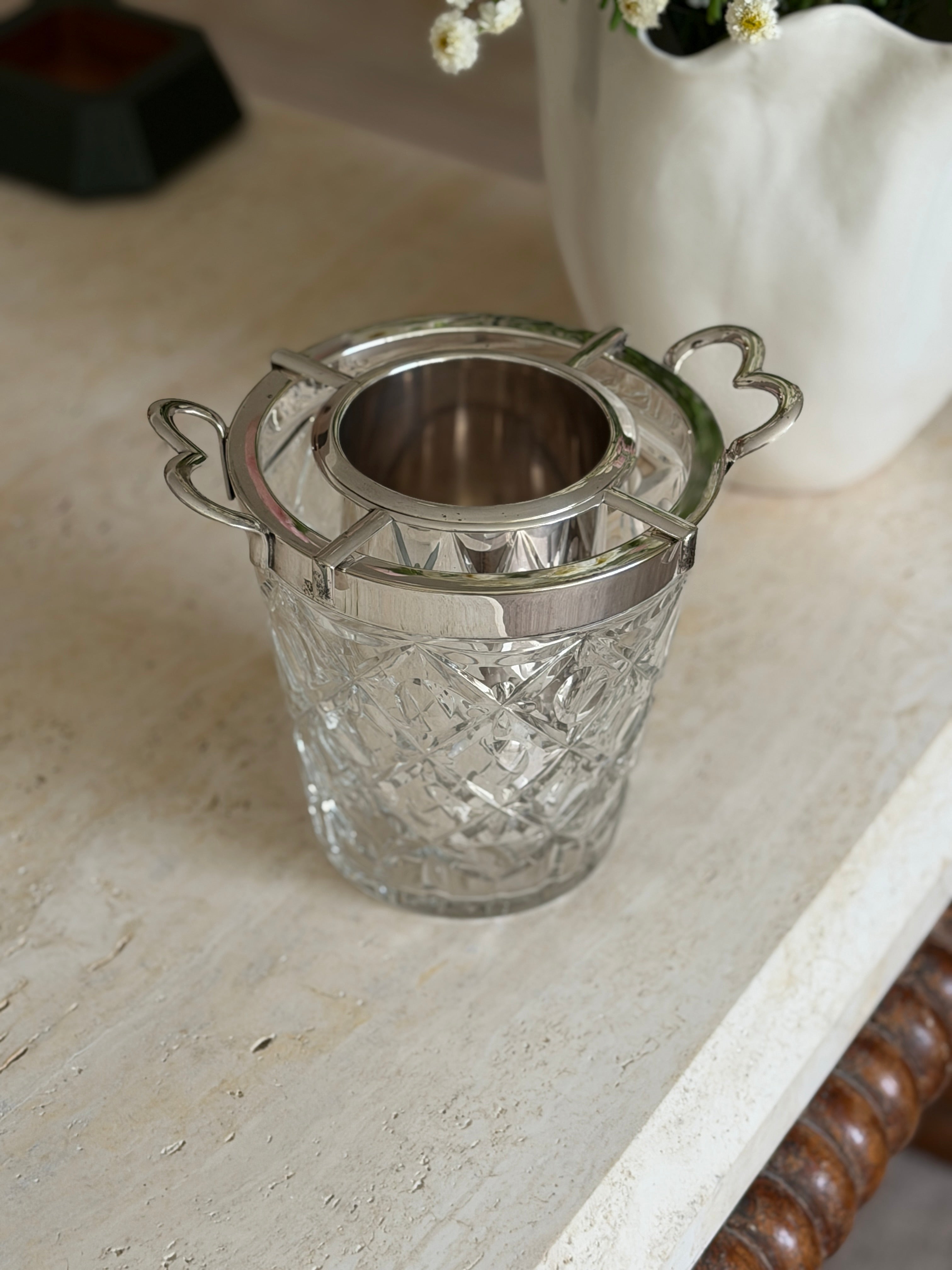 Champagne Bucket in Cut Glass Silver Plate by John Grinsell Sons Sheffield England c.1910 | Collectors Gene