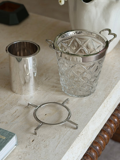 Champagne Bucket in Cut Glass Silver Plate by John Grinsell Sons Sheffield England c.1910 | Collectors Gene