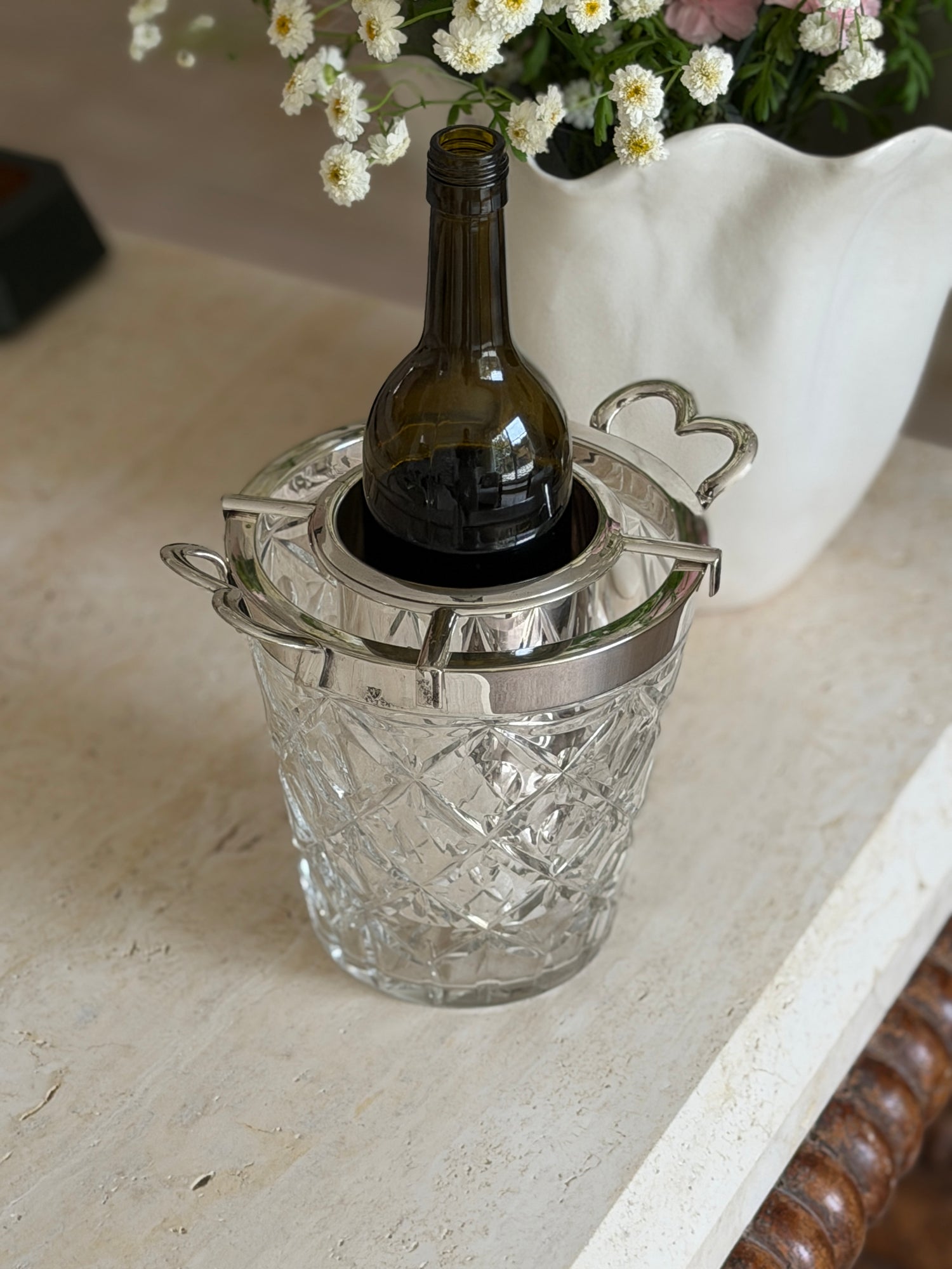 Champagne Bucket in Cut Glass Silver Plate by John Grinsell Sons Sheffield England c.1910 | Collectors Gene