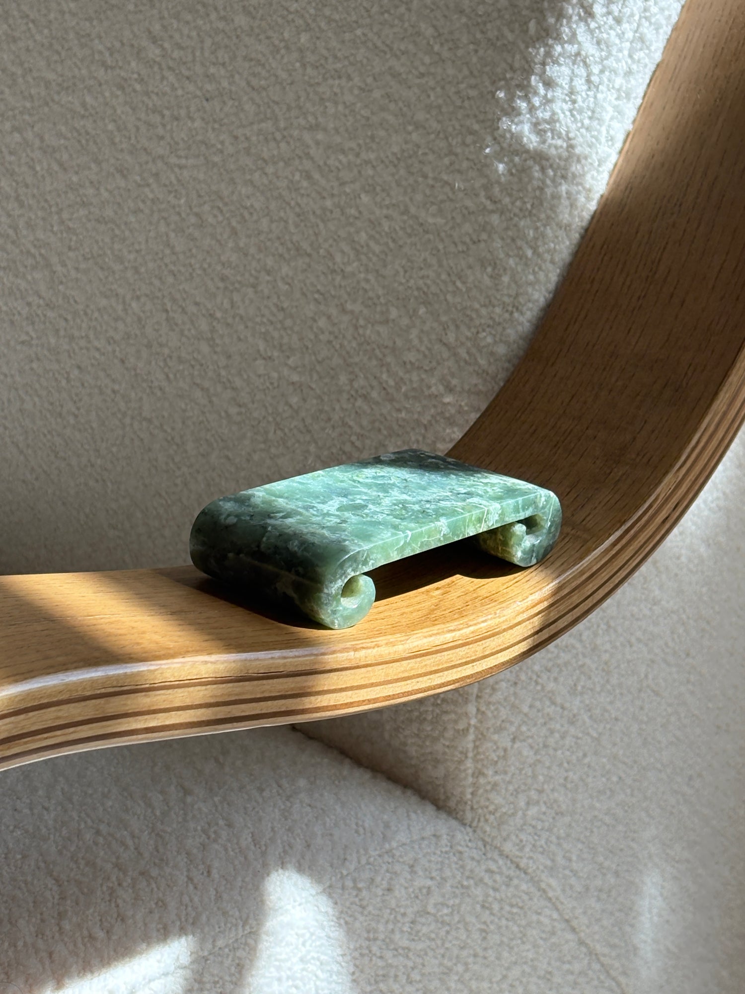 Chinese Jade Stone Pedestal Stand with Scroll Details | Collectors Gene