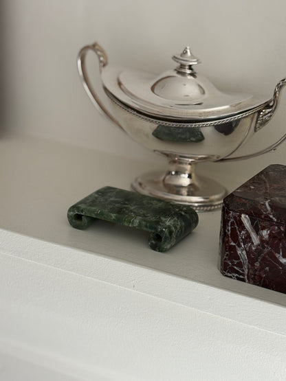 Chinese Jade Stone Pedestal Stand with Scroll Details | Collectors Gene