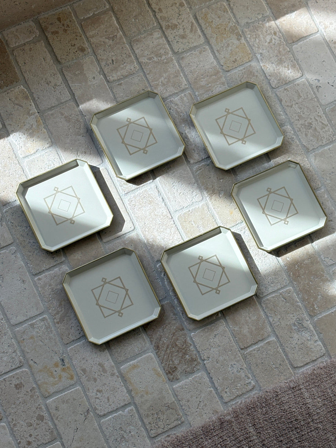 Christofle Art Deco Lacquer Coaster Set of 6 for Pavillon Christofle in Cream Gold