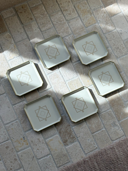 Christofle Art Deco Lacquer Coaster Set of 6 for Pavillon Christofle in Cream Gold
