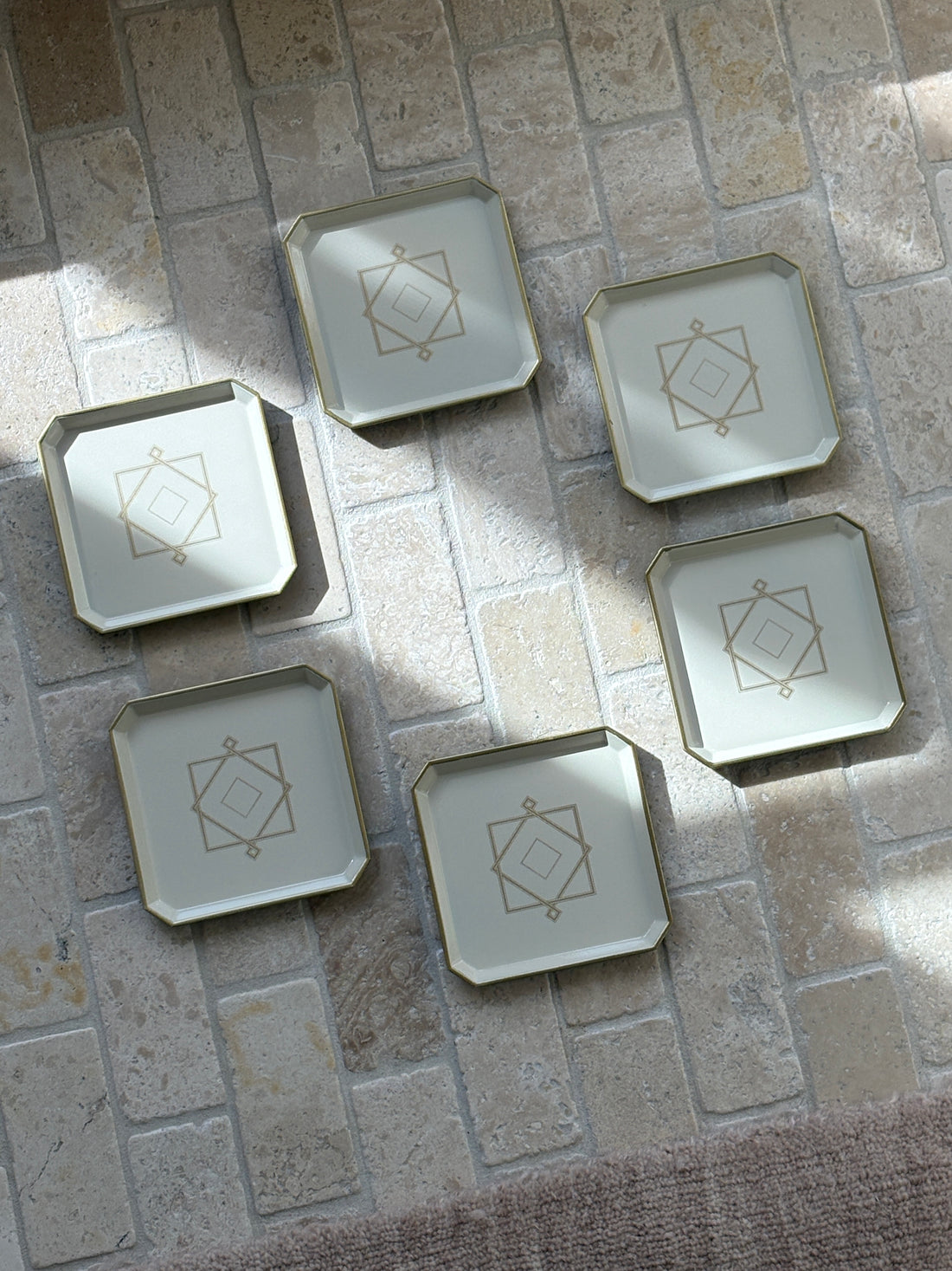 Christofle Art Deco Lacquer Coaster Set of 6 for Pavillon Christofle in Cream Gold