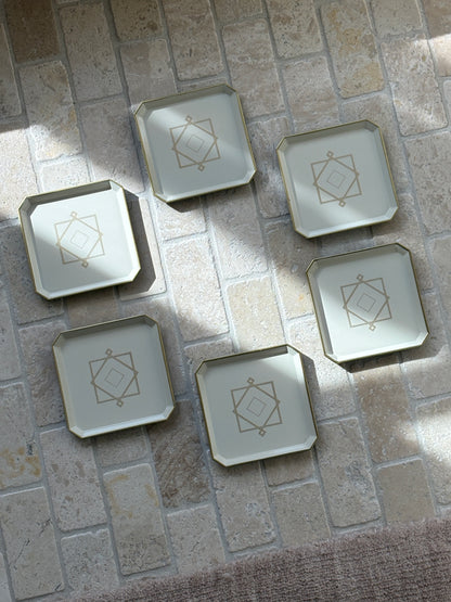 Christofle Art Deco Lacquer Coaster Set of 6 for Pavillon Christofle in Cream Gold