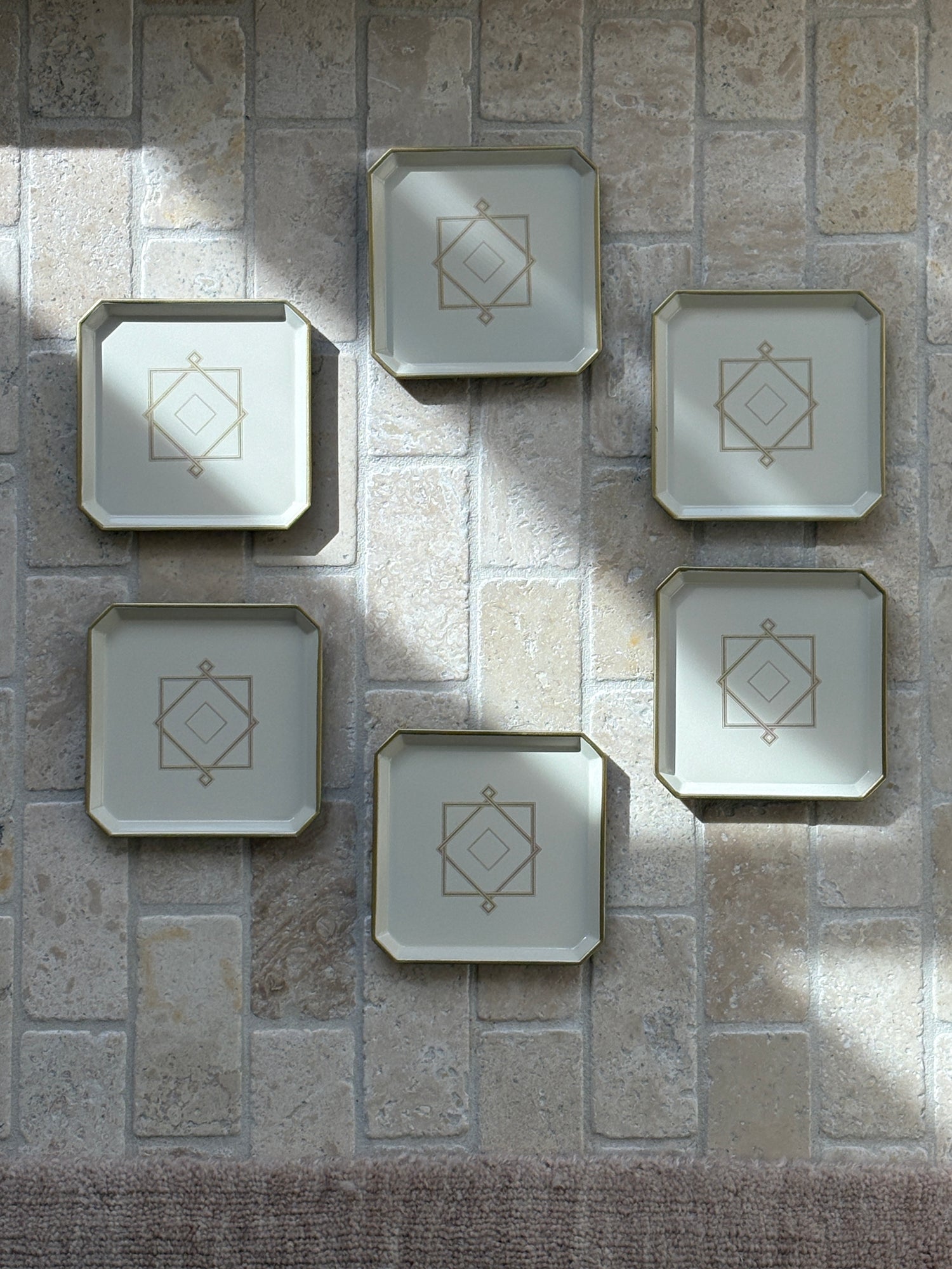 Christofle Art Deco Lacquer Coaster Set of 6 for Pavillon Christofle in Cream Gold
